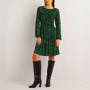 Boden Jersey Dress - Green and Black - Size 14 Long